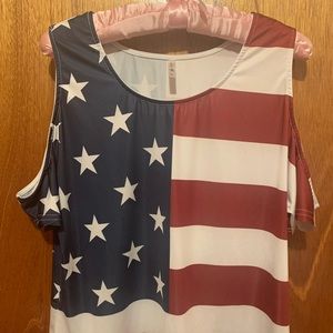 Silky American Flag Top with Peek a Boo sleeves